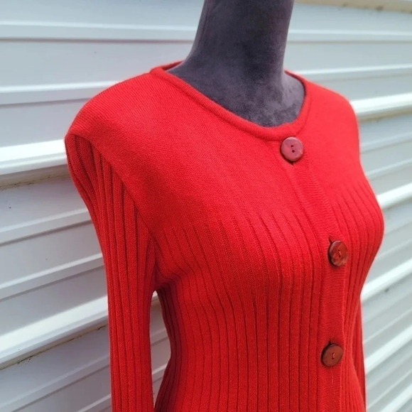 Jessica Howard Red Sweater Midi Dress Long Sleeves Front Buttoned Pockets Knit L - Picture 5 of 16